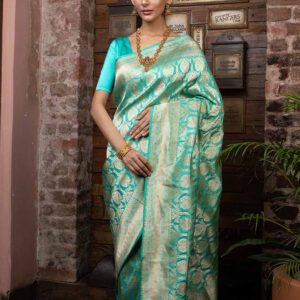 Sea Green Meenakari Uppada Katan Silk Handloom Banarasi Saree