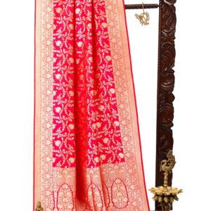 Pink Red Uppada Katan Silk Handloom Banarasi Saree