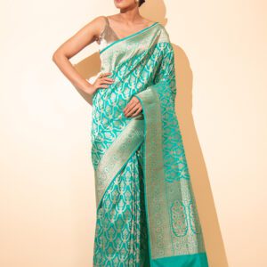 Sea Green Meenakari Uppada Katan Silk Handloom Banarasi Saree