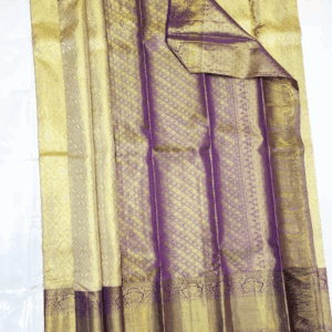 Cream and violet kanchipattu saree